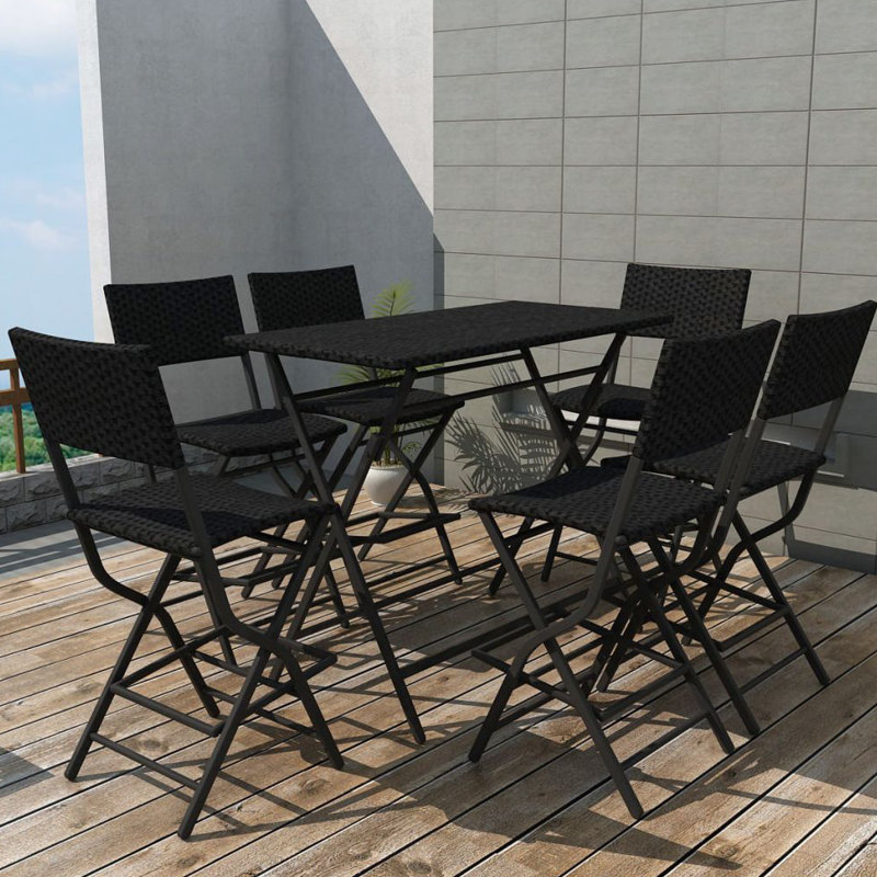 Amesville Patio Dining Set with Rectangular Table, Black