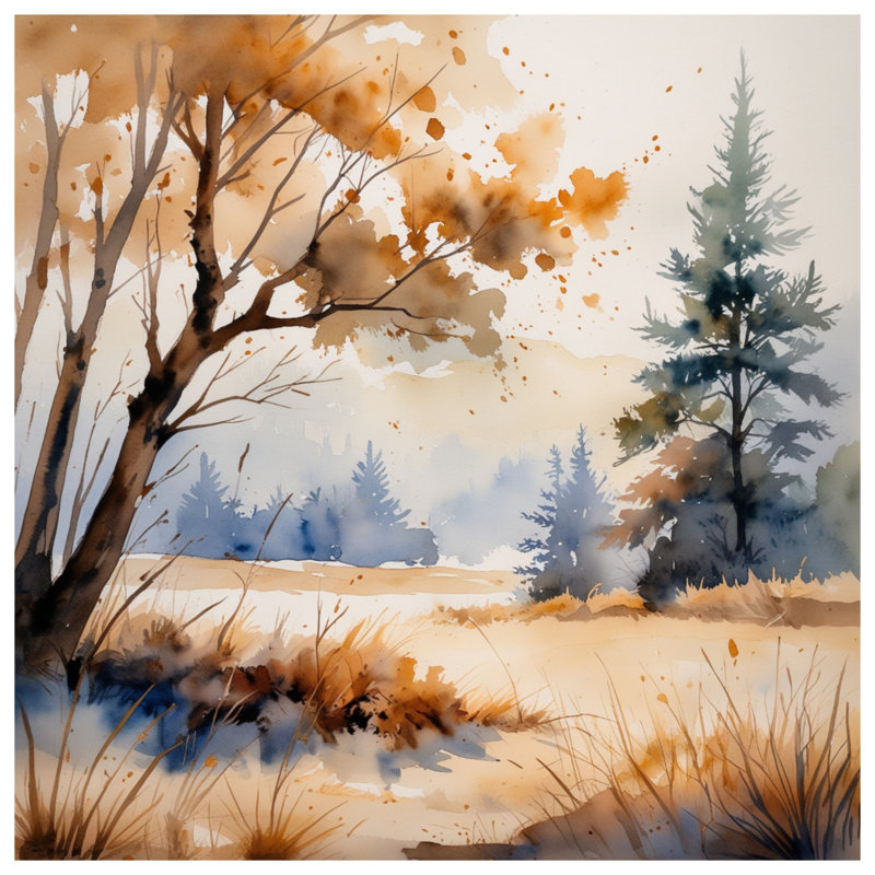 Couvertures aquarelle paysage d'automne, L 50 po x H 60 po