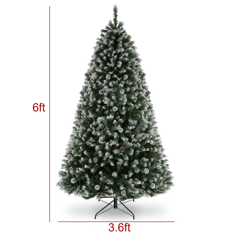 6 pi Arbre de Noël floqué avec pommes de pin