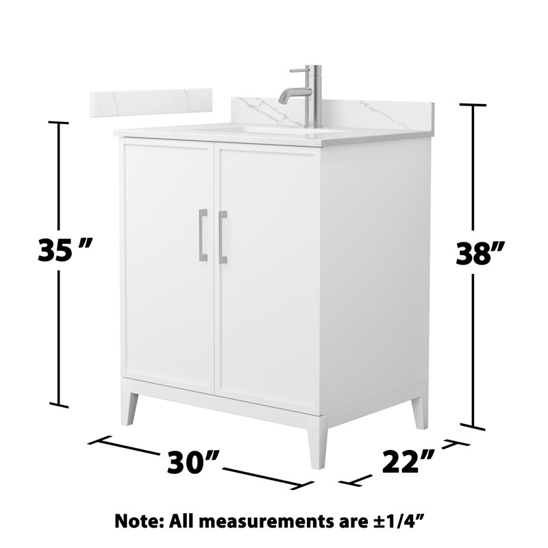 Elan 30'' Single Bathroom Vanity with Quartz Top, White, Brushed Nickel, Single