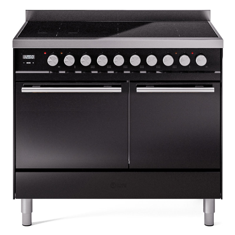 ILVE Professional Plus II Series 40 inch Induction Range with 6 Induction Elements (Solid Door), Glossy Black/Stainless Steel