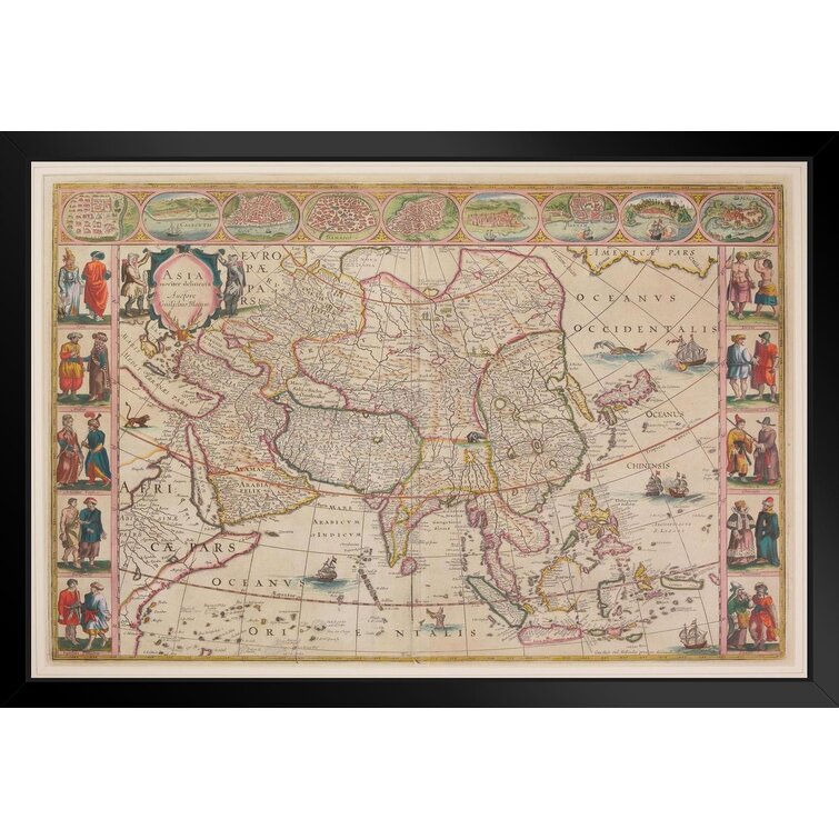 Comparative Size Map Vintage 1875 Antique Style Map State Map with Cities  in Detail Map Posters for Wall Map Art Wall Decor Country Illustration