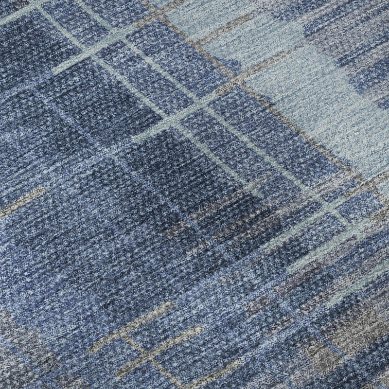 Premium Machine Washable Mayfield AMF2261 Striped Rug, Denim, 2'6" x 3'10"