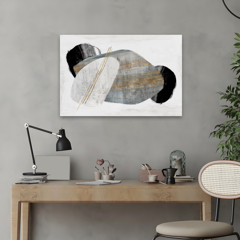 «Magestic Stillness - Abstract Mixed Media», formes géométriques, 16" H x 24" W