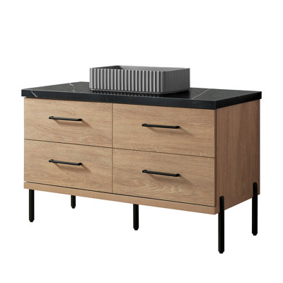 Kaminski 48" Single Bath Vanity in North American Oak with Black Sintered Stone Top with Concrete Sink