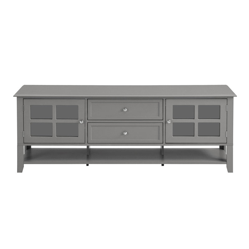 Meuble télé pour téléviseur de 60 po ou moins, centre de divertissement avec 2 tiroirs et rangement, Gris