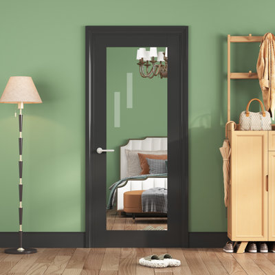 Interior 30" x 80"H Mirrored Slab Door Primed Pantry French Doors Living Room Solid Core Standard Door Prefinished Black