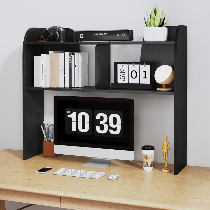 37’’ Desktop Bookshelf, 3-Tier Desk Storage Organizer, Multipurpose Wood Desktop Rack, Black