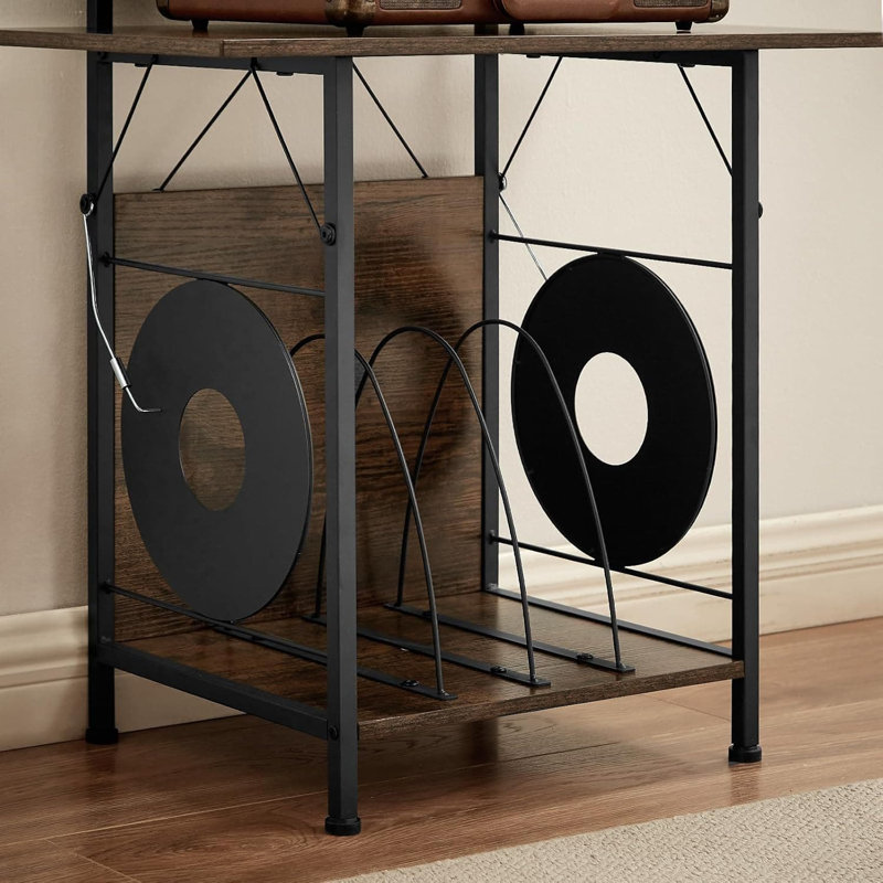 Grand support pour tourne-disque avec rangement en vinyle, table tournante avec porte-disque et étagère de présentation pour les mélomanes