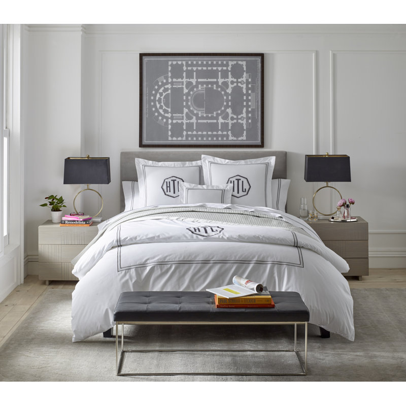 Delancey 500 Thread Count Standard Cotton Percale Sheet Set, California King Sheet Set + 2 Pillowcases, White/Gray