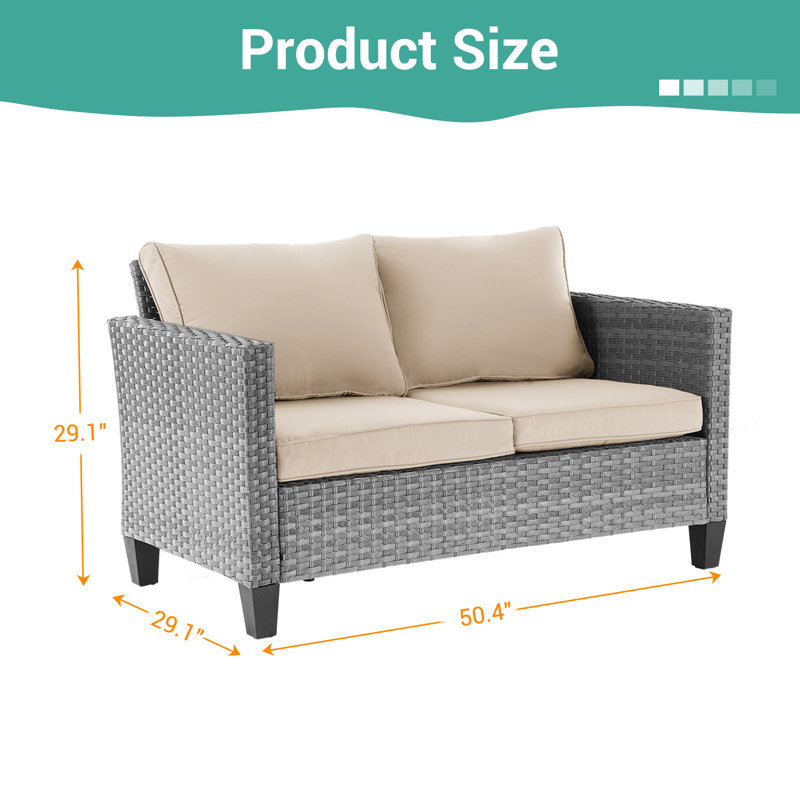 Canapé d'extérieur en rotin PE, Beige, Gris