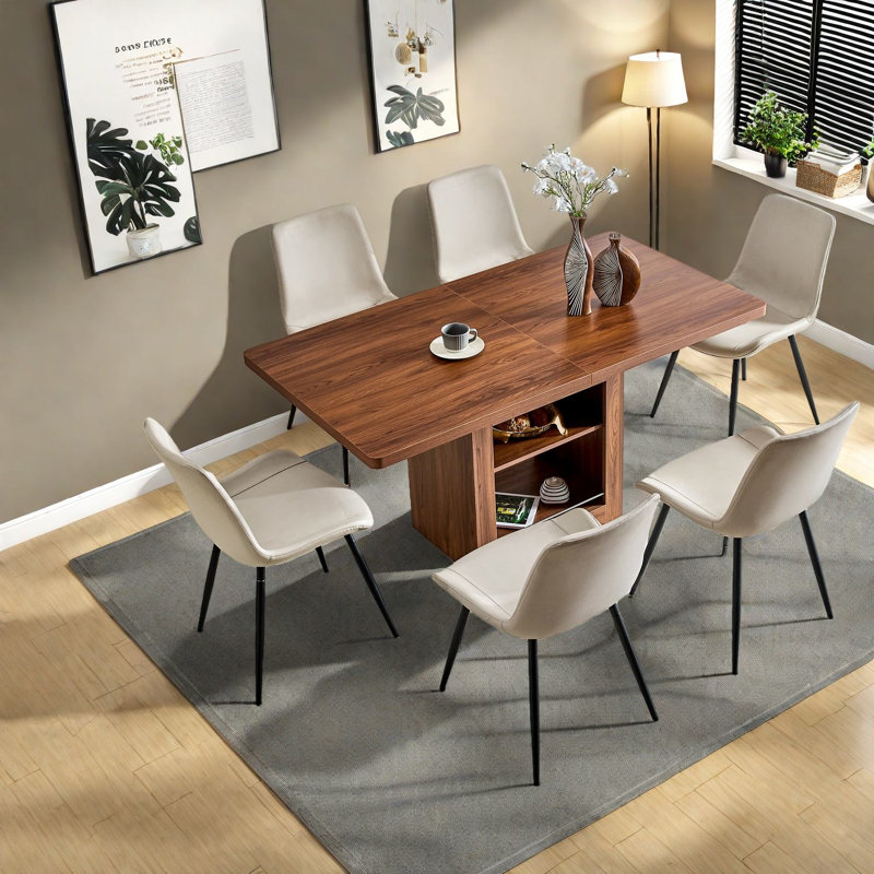 Ensemble de table de salle à manger extensible en MDF noyer, style moderne avec rangement pour la maison et le bureau