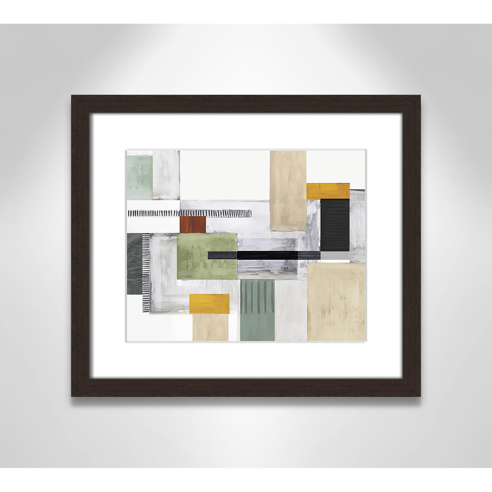 Playful Blocks Print by Tom Reeves, 13" H x 15" W x 1.25" D, Walnut Box Picture Framed, White
