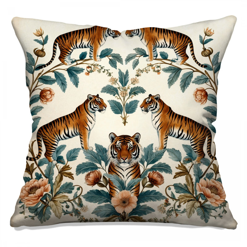 Coussins décoratifs Tigers With Floral Motif, 16 x 16 pouces