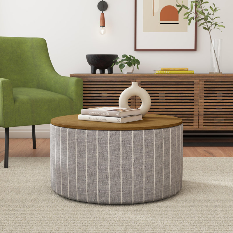 Amaresh Upholstered Ottoman, Gray Polyester/Brown
