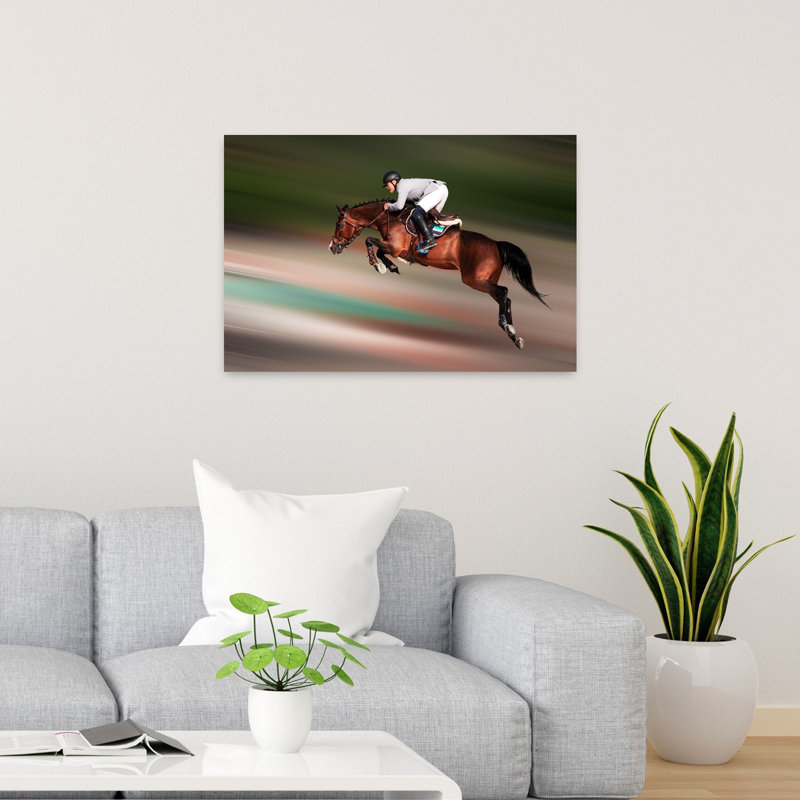 Dynamic Horse Jump Elegant Contemporary Horse Wall Art Print 1 Piece Wrapped Canvas Wall Art, 91.44cm H x 60.96cm W