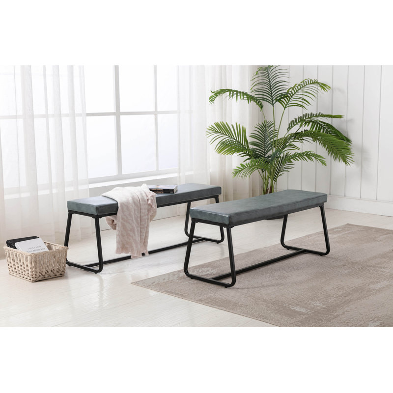 Banc rembourré en similicuir Audet, Bleu et noir, H 17,72 po x l 42,53 po x P 16,54 po