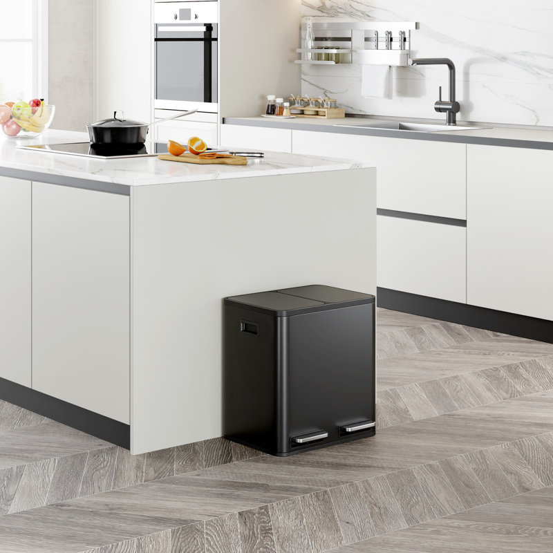 Stainless Steel 30 Litre Step On Multi-Compartments Trash & Recycling Bin, Matte Black