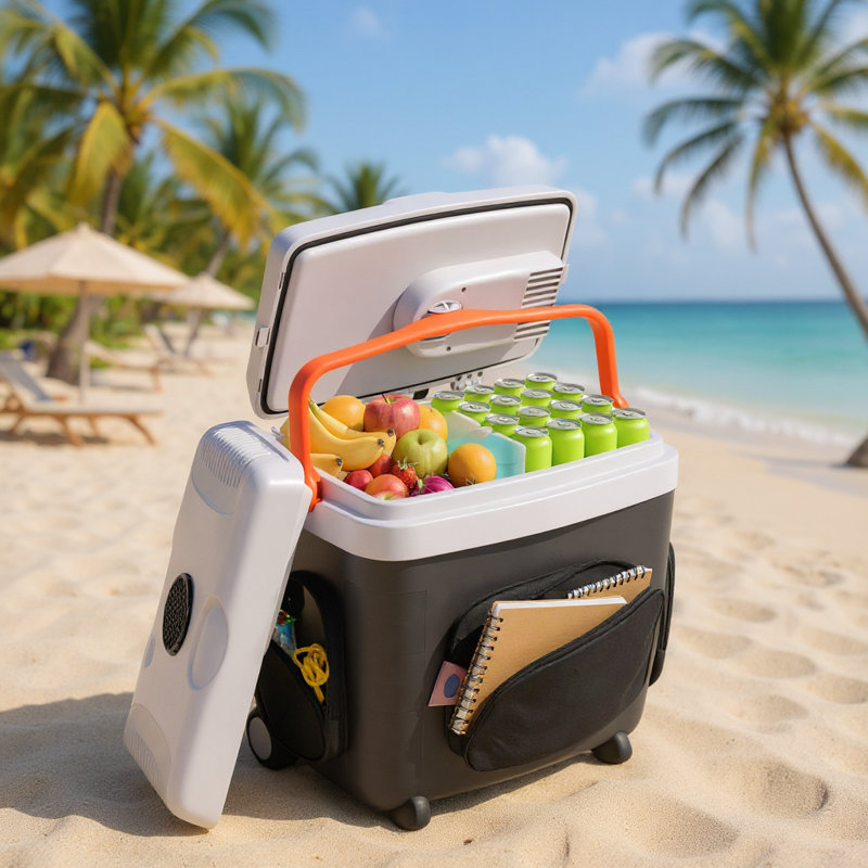 32 Qt (30l) Electric Cooler/warmer With Wheels, Portable 12v Car Refrigerator With Handle, Ice Pack Divider, Removable Lid,thermoelectric Fridge For Travel Camping Vehicles Truck Home