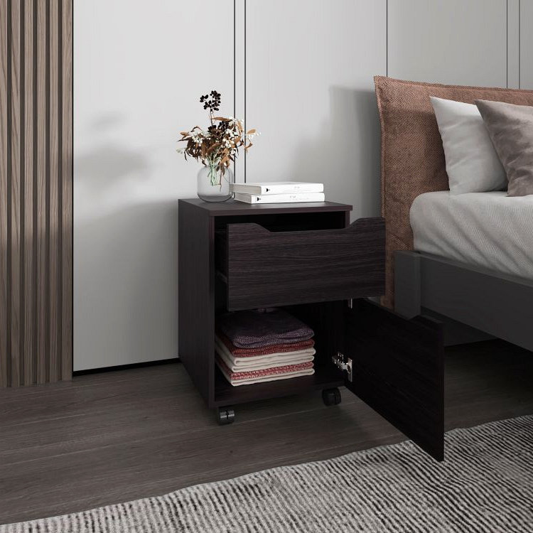 Ensemble de 2 tables de chevet Ocala: ensemble de lit moderne avec tiroir de rangement et tablette, wengé