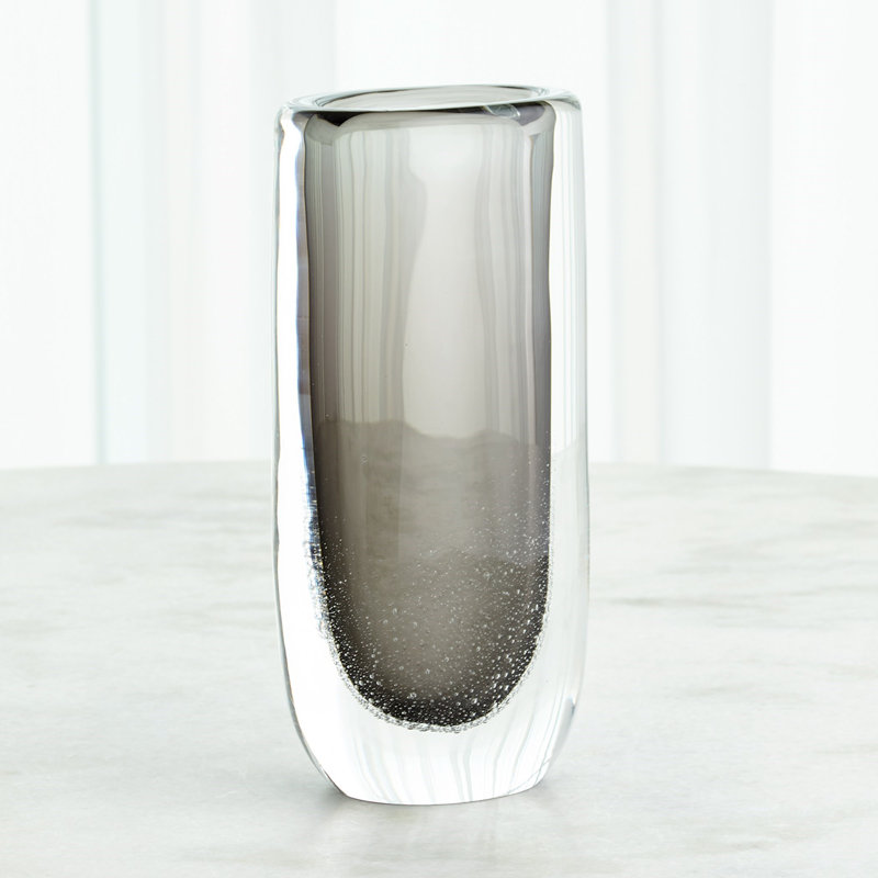 Micro Bubble Handmade Glass Table Vase, Gray/Clear