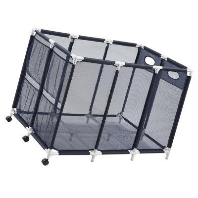 Bac de rangement roulant pour piscine, L 47,2 po x l 30,2 po x H 34 po, organisateur de jouets de piscine, bleu / noir, roulettes verrouillables avec poches latérales