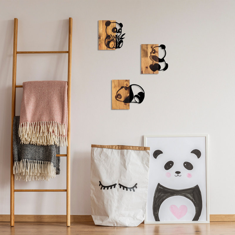 Stylish Decorative Wooden Wall Accessory Set (3 Pieces), Black & Walnut Finish | Dimensions: 9.1 x 1.2 x 9.8 inches & 10.6 x 1.2 x 9.8 inches | 50% Real Wood & 50% Metal, Perfect for Home Decor & Unique Wall Art