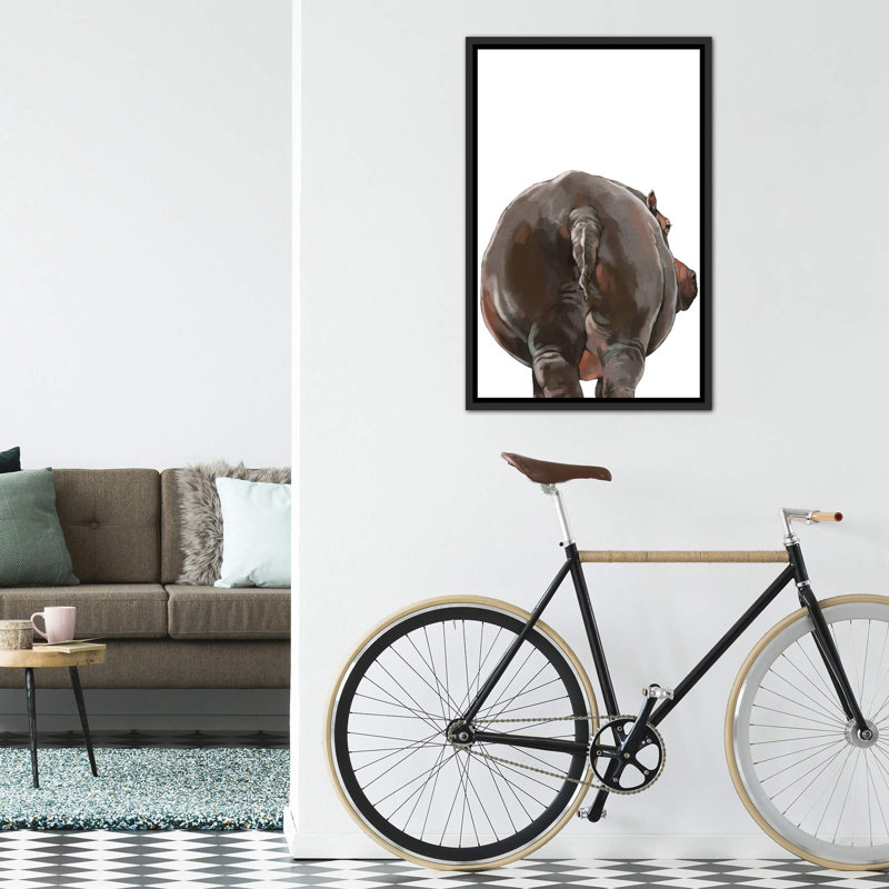 Art hippopotame, H 60 po x l 40po x P 1,5 po, Toile avec cadre noir