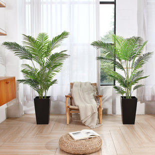 2 Pack Artificial Plants in Basket 5 Feet Faux Green Areca Palm Plant with  Woven Seagrass Belly Basket, Fake Tree for Home Decor Office House Living