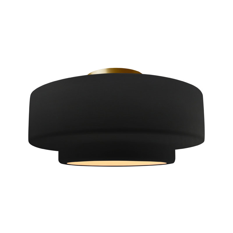 Plafonnier semi-encastré Radiance, H 7,25 po x l 14,5 po x P 14,5 po, Noir mat carbone, Laiton brossé