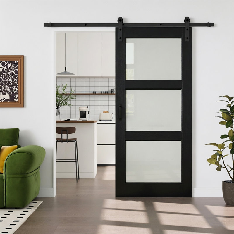 Aucun assemblage requis, porte de grange coulissante en verre givré 3-Lite et portes de garde-robe en bois manufacturé