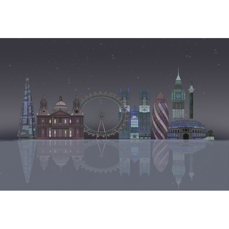 London Skyline Night Reflections - Wrapped Canvas Print, 61cm H x 91cm W