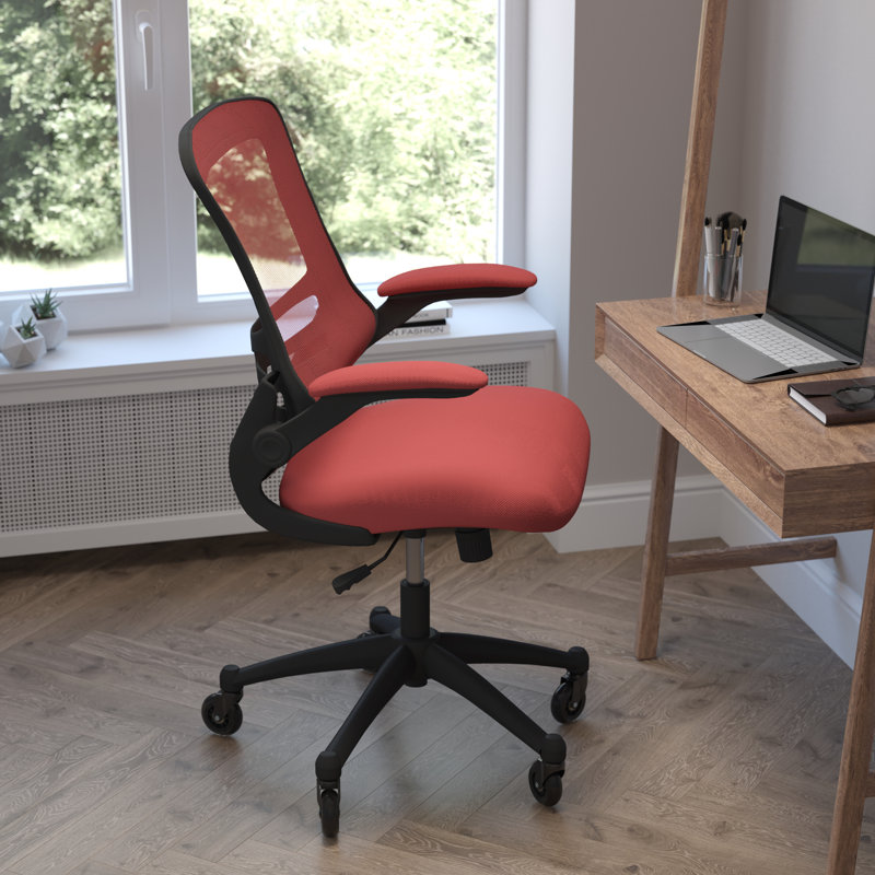 Regent Park Ergonomic Swivel Task Chair with Roller Wheels & Flip Up Arms, Black, Red
