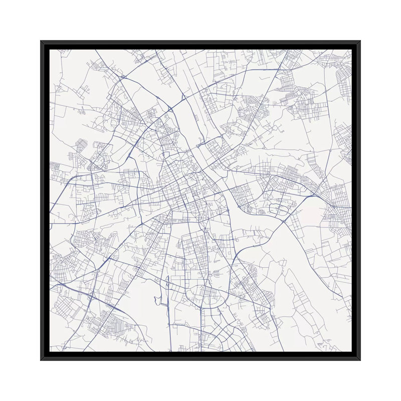 « varsovie », impression sur toile tendue en bleu Roadway, H 37 po x l 37 po x P 1,5 po, Toile avec cadre noir, Pas de tapis