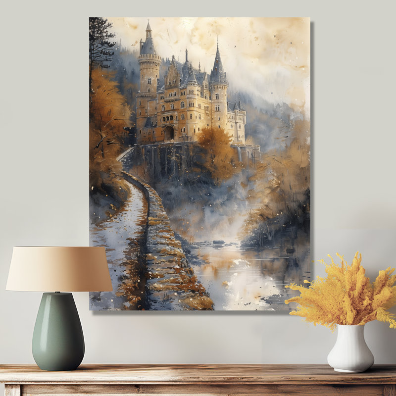 Décoration murale chateau campagne anglaise en automne II - Châteaux, H 44 po x l 34 po x P 1,5 po, Toile tendue