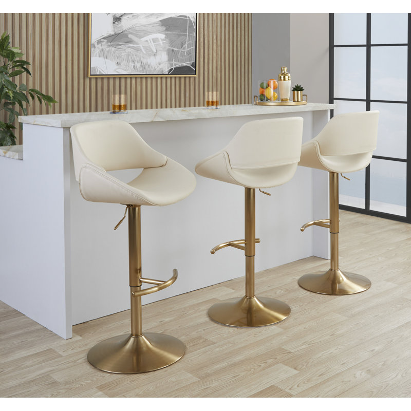 Fabrico Adjustable Barstool - Set Of 2, Cream, Gold