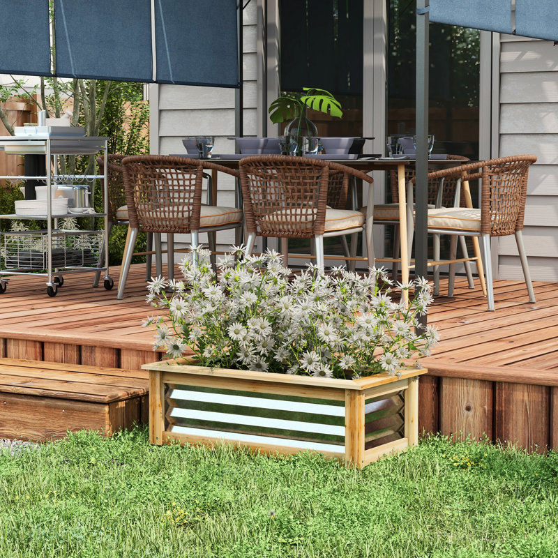 Ensemble de lit surélevé pour l'extérieur, en métal galvanisé avec renforcement en bois, pour la croissance des plantes