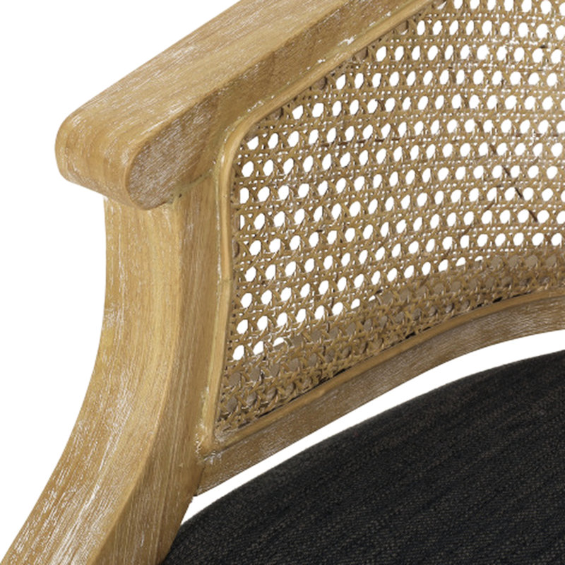 Chaise d'appoint classique classique beige avec sangles de canne et accoudoirs rembourrés avec cadre en bois d'hévéa