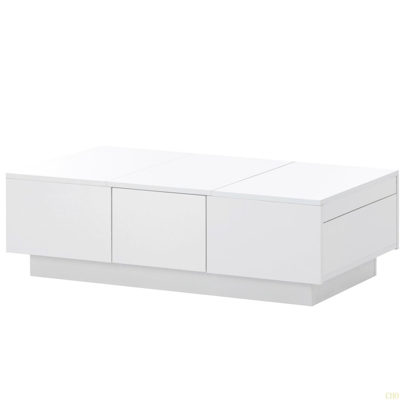 Table basse avec 2 grands compartiments de rangement cachés, table de cocktail extensible avec 2 tiroirs, table centrale ultrabrillante avec plateau coulissant pour le salon, 39,3 po x 21,6 po