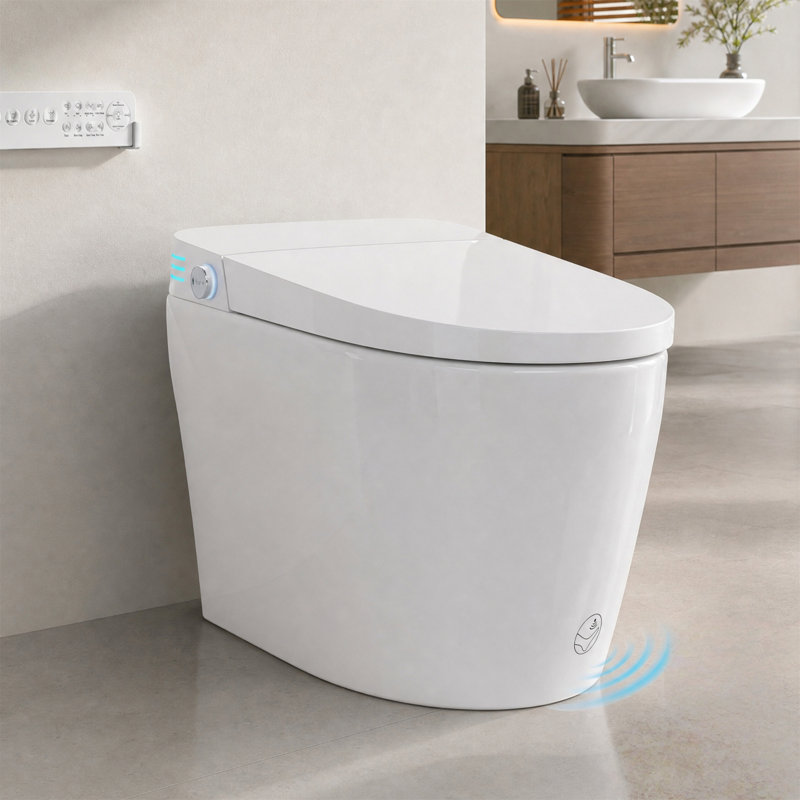 Smart Toilet with Foot Sensor Flush, Instant Warm Wash & Dry, Heated Seat