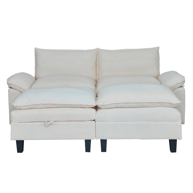 Canapé 85 po en velours côtelé avec rangement, Beige