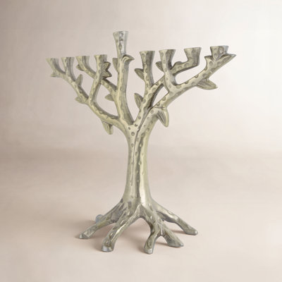 12" Tree Trunk Tabletop Brass Menorah