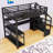 Full Loft Bed With Storage Stair, Wardrobe, L‑Shaped Desk, Shelves, LED Lights And Charging Station-252107388