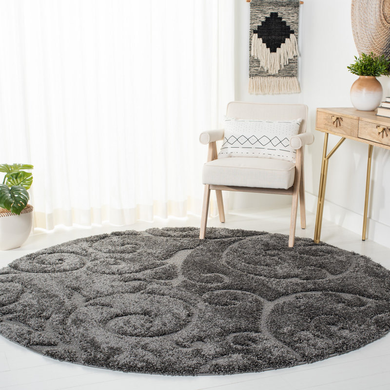 Tapis gris Chaffin, Rond 9 pi, Gris foncé