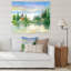 Paysage de rivière d'été avec arbres verts - Peinture sur toile-67442987-67442997