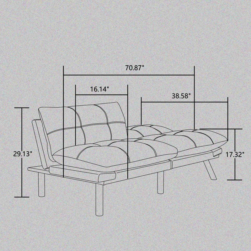 Canapé futon 2 places rembourré en velours 70,88 po Tremol, Velours noir