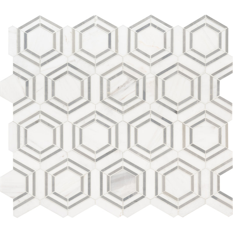 Lattice Fog Geometric 11 in. x 13 in. Polished Marble Mosaic Floor and Wall Tile, Lattice Fog