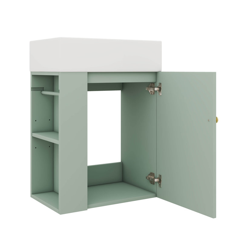 Meuble-lavabo mural de 20 po avec lavabo, unité de rangement simple comprenant une armoire et 2 tablettes de rangement à gauche
