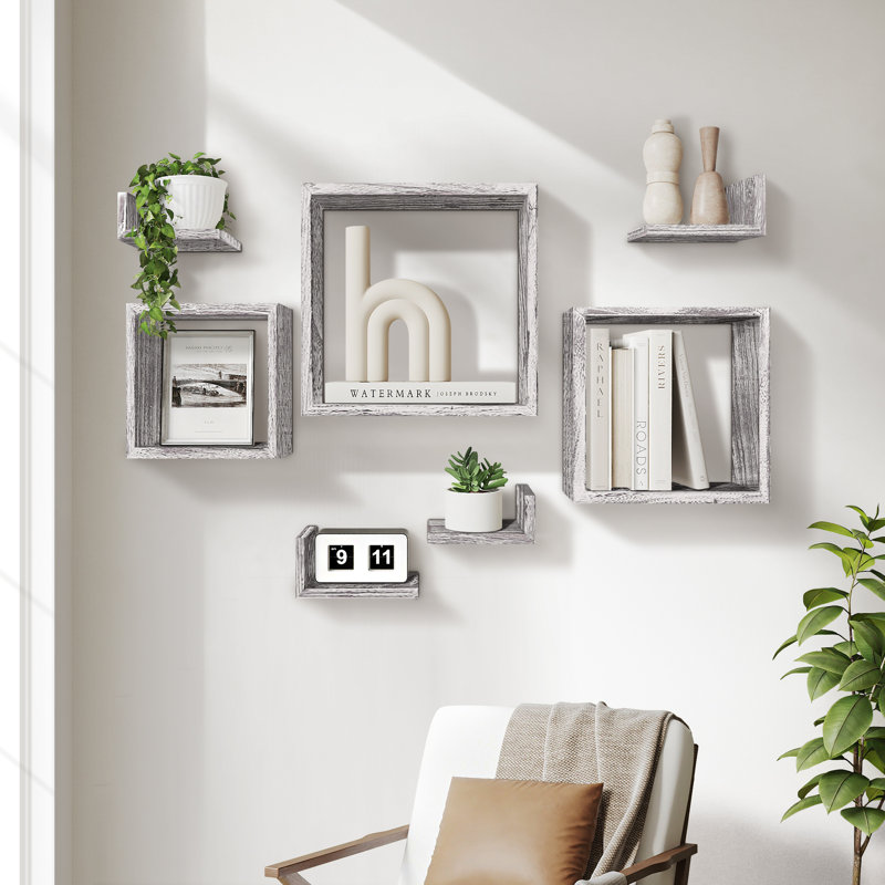  Tablettes murales flottantes en bois, Bois blanc
