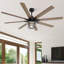 Ventilateur de plafond moderne de 66 pouces avec moteur à courant continu réversible à 6 vitesses et 8 pales avec lumière pour la maison